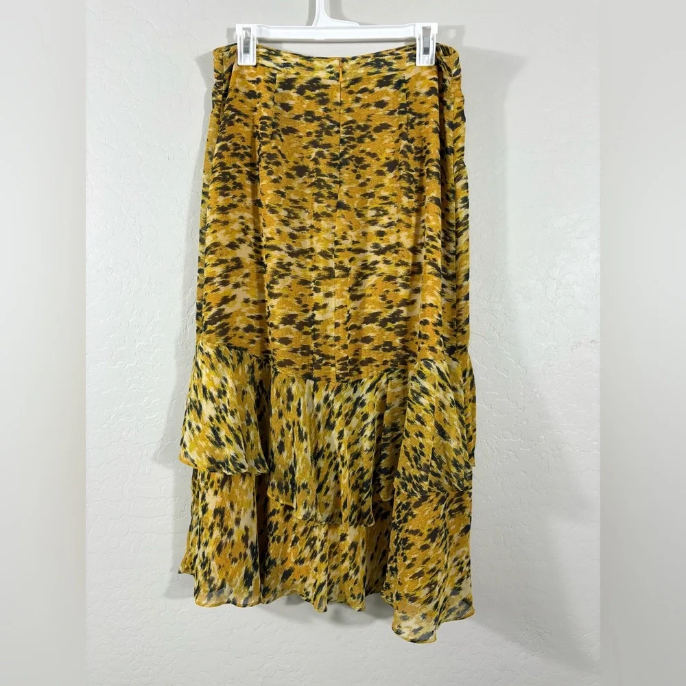 Whistles Midi Tiered‎ Skirt 10 Yellow Ikat Animal Midi Skirt